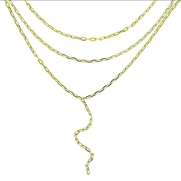 Gold Plated Paperclip Necklace, Multilayer, Minimalist, Boho, Statement - Picture 6 of 6